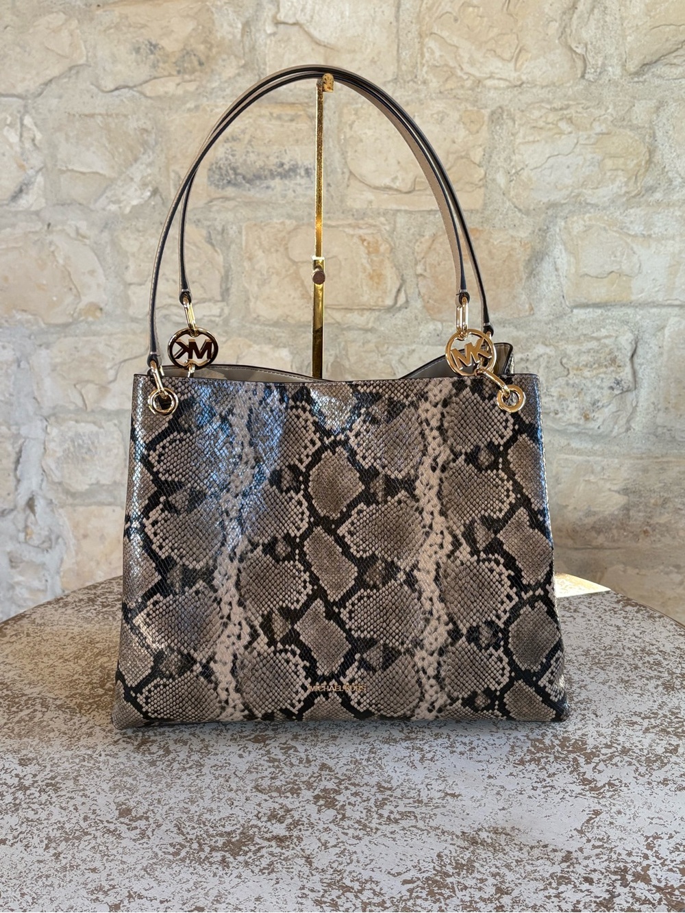Michael Kors Brown and Black Snake-Print Shoulder Tote